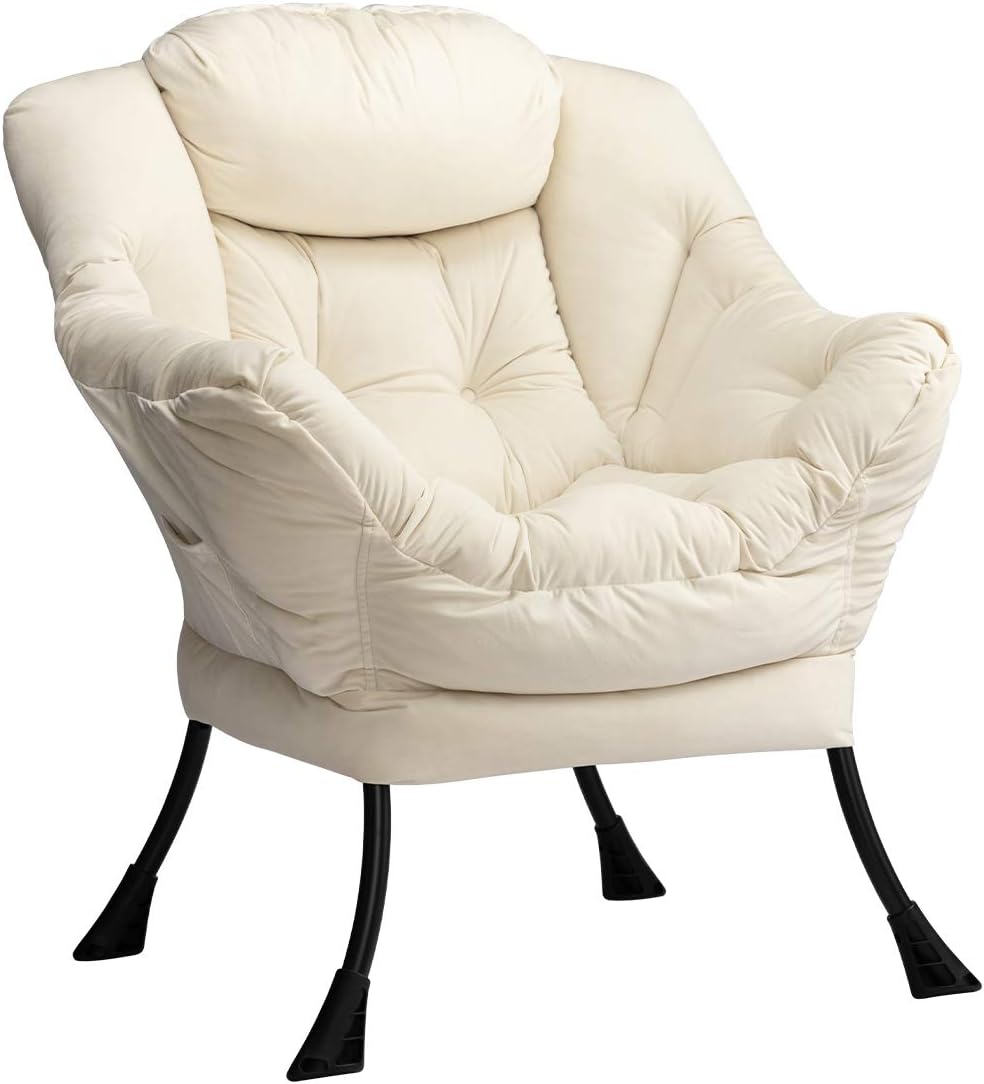 HollyHOME Lazy Chair with Armrest and Side Pocket, Comfy Accent Lounge Chair,Leisure Sofa Armchair for Living Room, Bedroom, Dorm, or Small Spaces, Oversized Reading Sofa Chair,Dark Grey