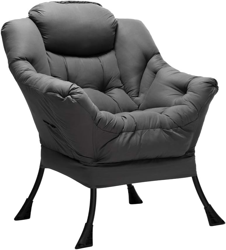 HollyHOME Lazy Chair with Armrest and Side Pocket, Comfy Accent Lounge Chair,Leisure Sofa Armchair for Living Room, Bedroom, Dorm, or Small Spaces, Oversized Reading Sofa Chair,Dark Grey
