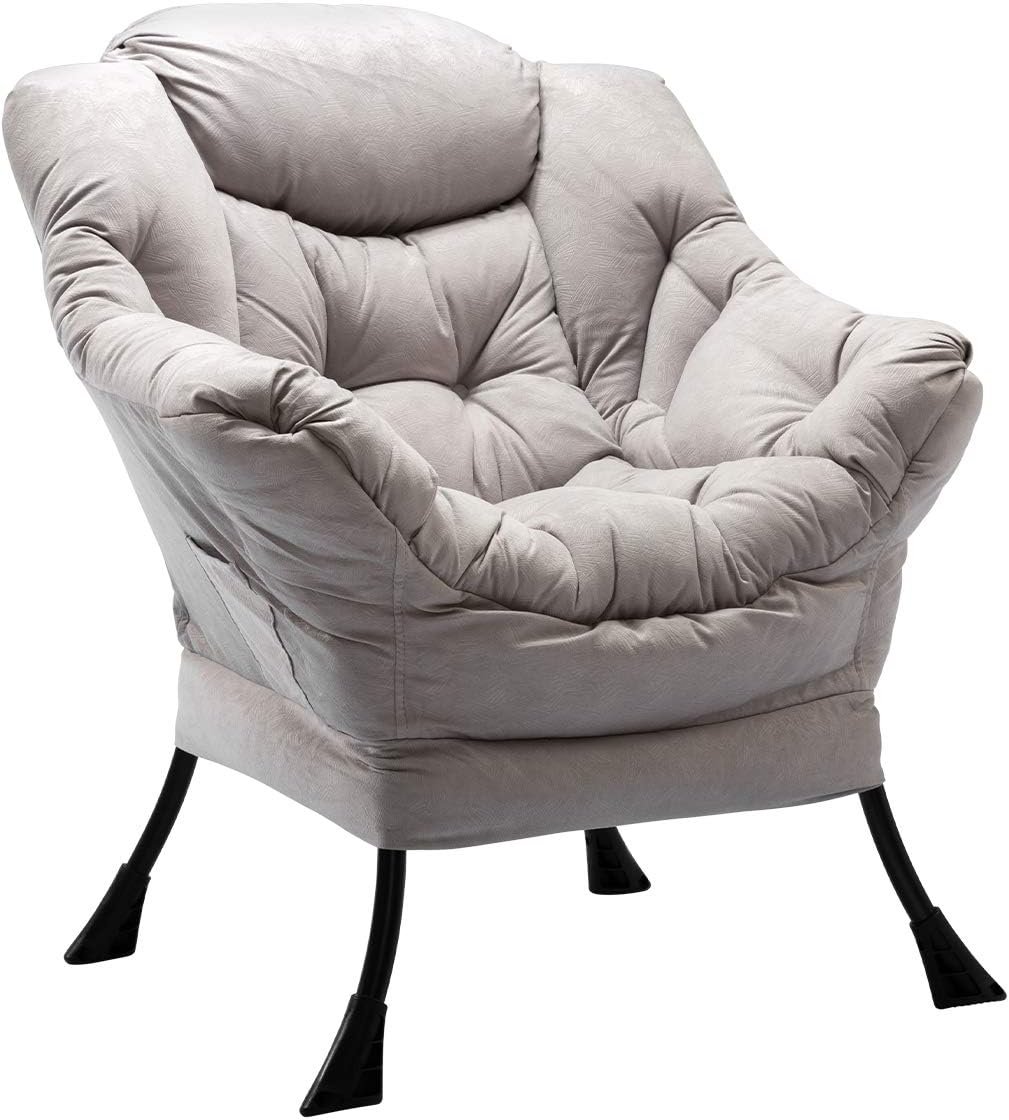 HollyHOME Lazy Chair with Armrest and Side Pocket, Comfy Accent Lounge Chair,Leisure Sofa Armchair for Living Room, Bedroom, Dorm, or Small Spaces, Oversized Reading Sofa Chair,Dark Grey