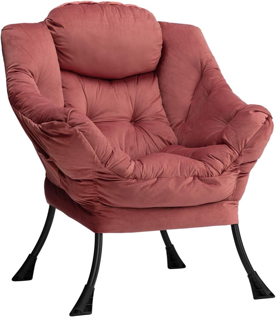HollyHOME Lazy Chair with Armrest and Side Pocket, Comfy Accent Lounge Chair,Leisure Sofa Armchair for Living Room, Bedroom, Dorm, or Small Spaces, Oversized Reading Sofa Chair,Dark Grey