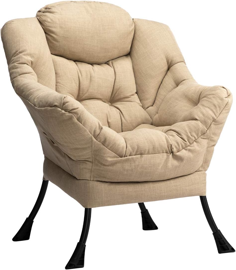 HollyHOME Lazy Chair with Armrest and Side Pocket, Comfy Accent Lounge Chair,Leisure Sofa Armchair for Living Room, Bedroom, Dorm, or Small Spaces, Oversized Reading Sofa Chair,Dark Grey