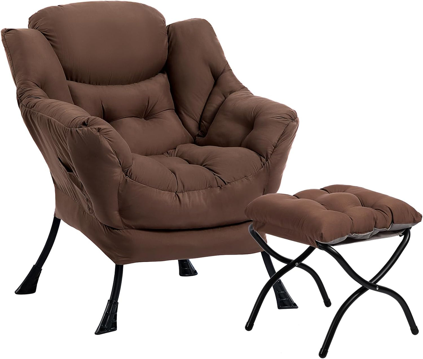 HollyHOME Lazy Chair with Armrest and Side Pocket, Comfy Accent Lounge Chair,Leisure Sofa Armchair for Living Room, Bedroom, Dorm, or Small Spaces, Oversized Reading Sofa Chair,Dark Grey
