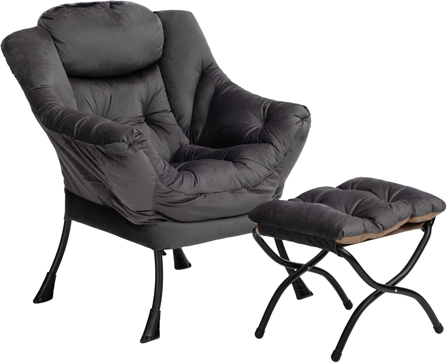 HollyHOME Lazy Chair with Armrest and Side Pocket, Comfy Accent Lounge Chair,Leisure Sofa Armchair for Living Room, Bedroom, Dorm, or Small Spaces, Oversized Reading Sofa Chair,Dark Grey