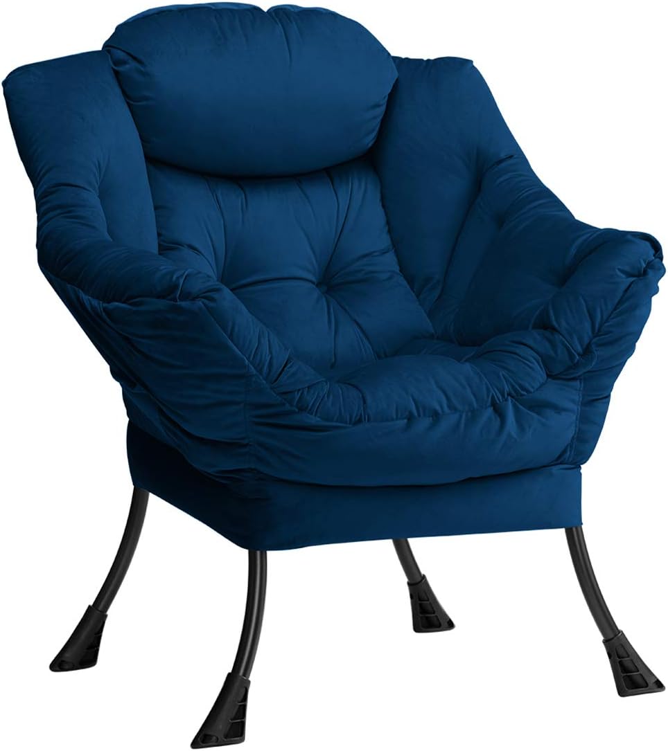 HollyHOME Lazy Chair with Armrest and Side Pocket, Comfy Accent Lounge Chair,Leisure Sofa Armchair for Living Room, Bedroom, Dorm, or Small Spaces, Oversized Reading Sofa Chair,Dark Grey