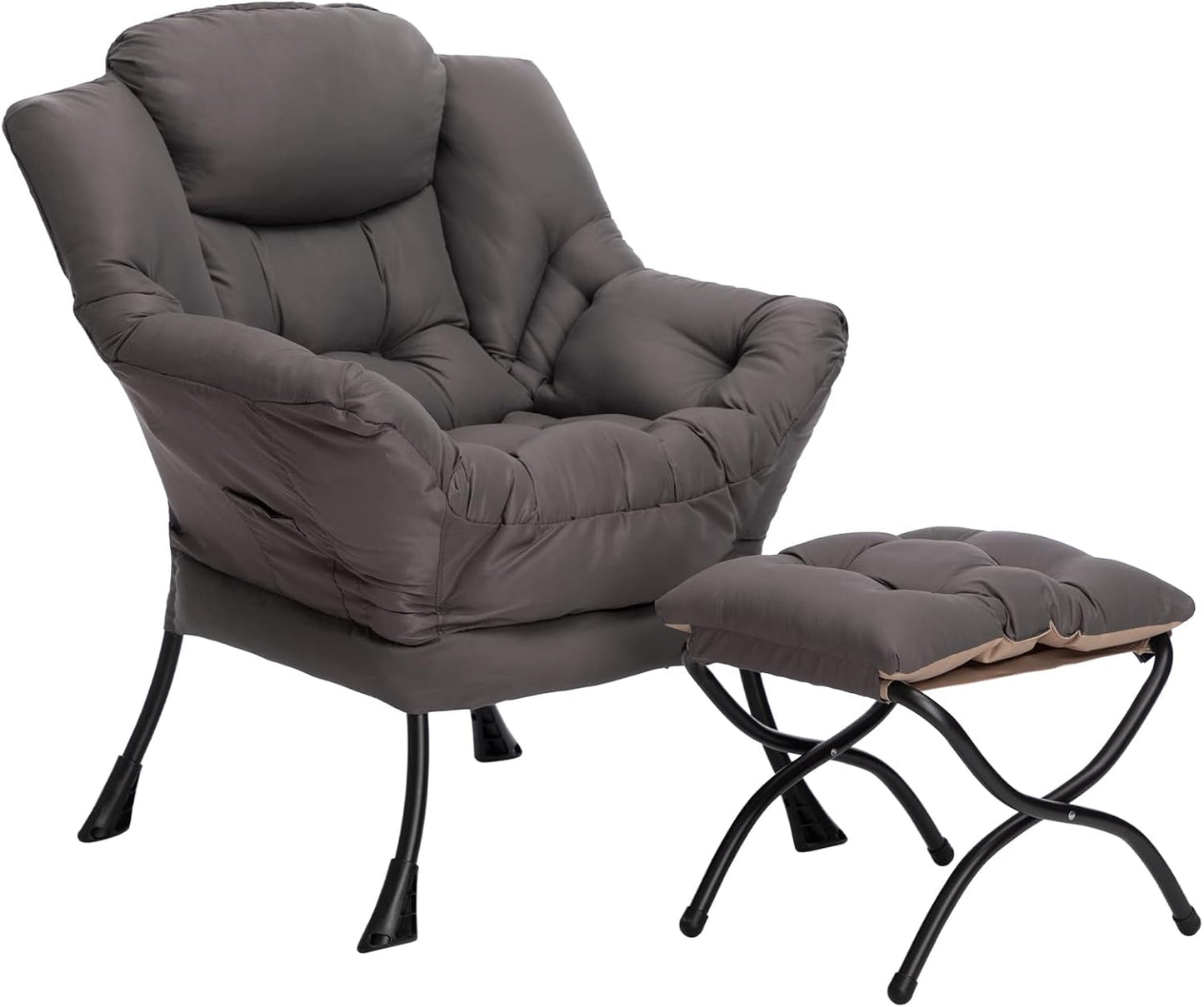 HollyHOME Lazy Chair with Armrest and Side Pocket, Comfy Accent Lounge Chair,Leisure Sofa Armchair for Living Room, Bedroom, Dorm, or Small Spaces, Oversized Reading Sofa Chair,Dark Grey