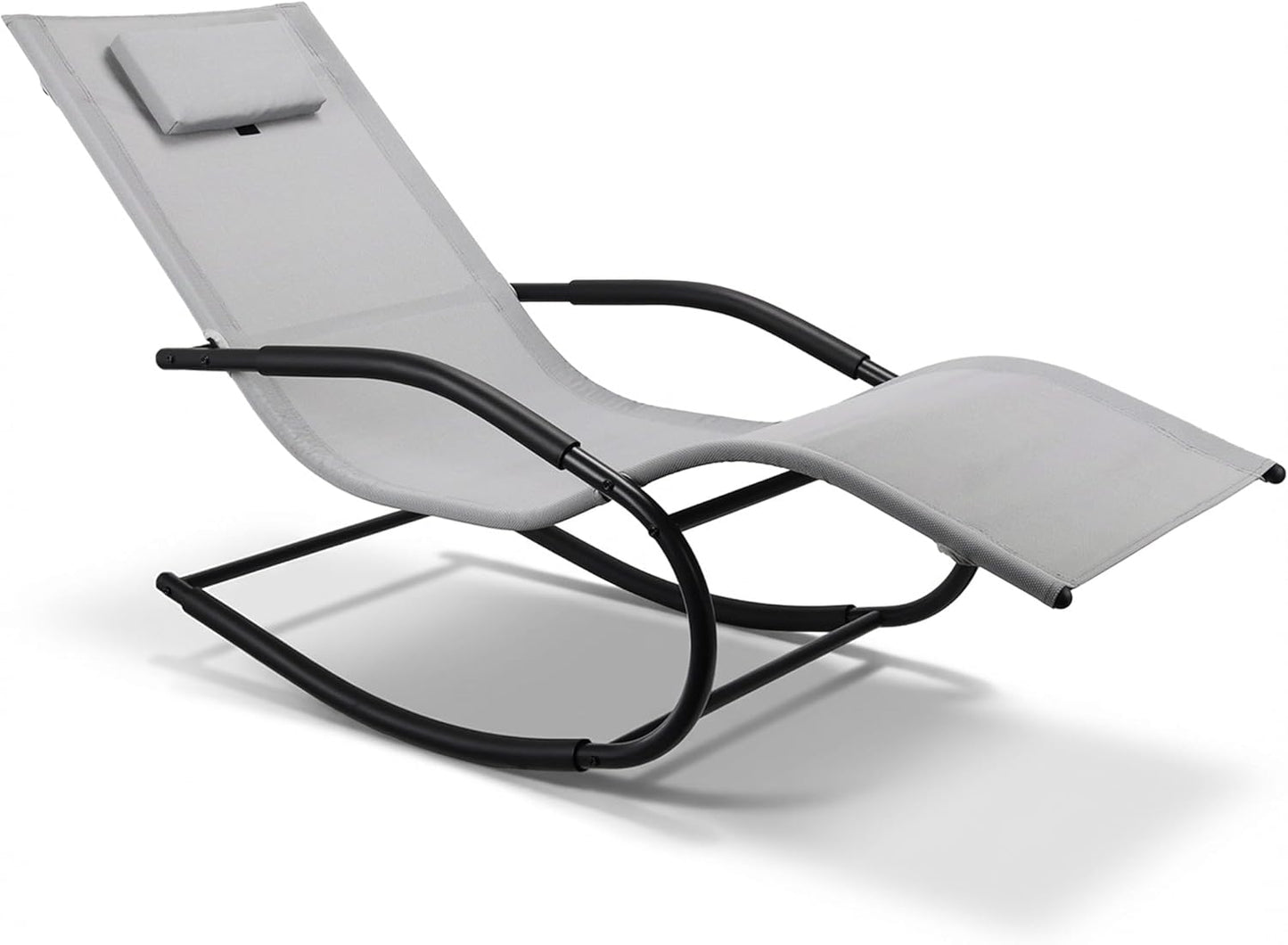 Zero Gravity Rocking Chair Lightweight Lounge Chair Recliner with Detachable Pillow Outdoor Chaise Lounge Chair for Patio, Lawn, Pool, Home Furniture, Grey
