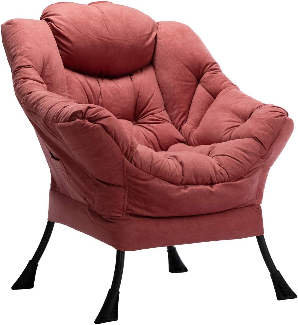 HollyHOME Lazy Chair with Armrest and Side Pocket, Comfy Accent Lounge Chair,Leisure Sofa Armchair for Living Room, Bedroom, Dorm, or Small Spaces, Oversized Reading Sofa Chair,Dark Grey