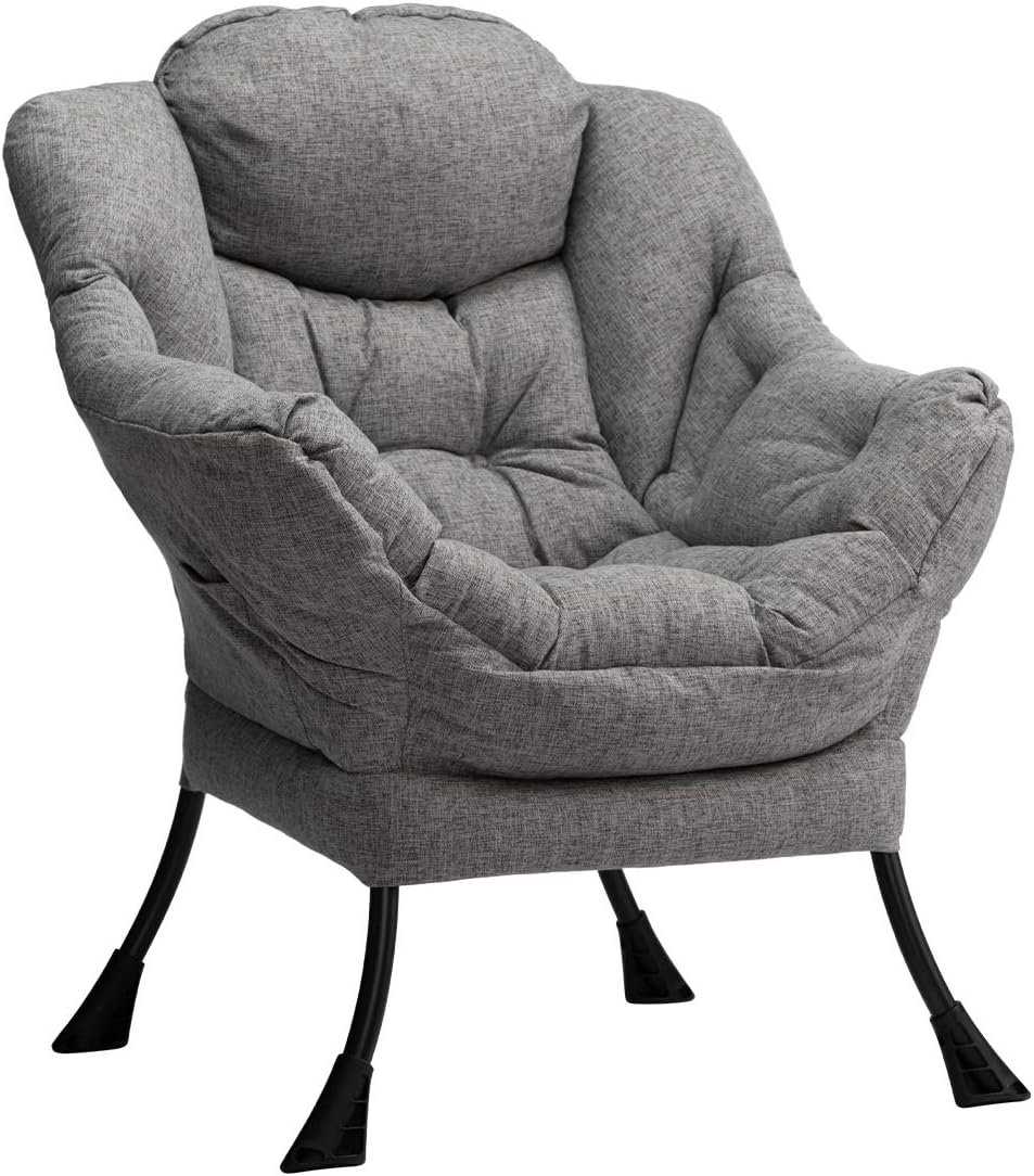 HollyHOME Lazy Chair with Armrest and Side Pocket, Comfy Accent Lounge Chair,Leisure Sofa Armchair for Living Room, Bedroom, Dorm, or Small Spaces, Oversized Reading Sofa Chair,Dark Grey
