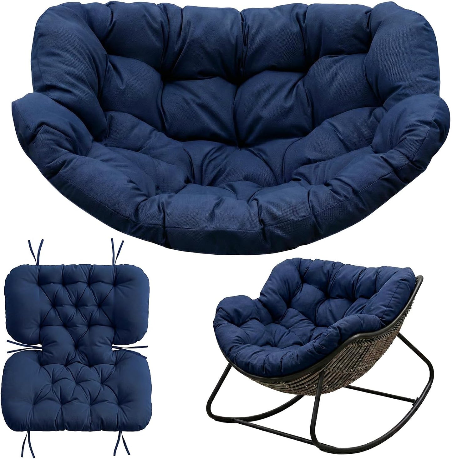 Waterproof Papasan Rocking Chair Cushion, Patio Rocking Egg Chairs Cushions with Ties, for Porch, Garden, Balcony, Only Cushion (Dark Gray, 51 * 47 * 5in)