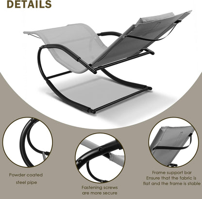Zero Gravity Rocking Chair Lightweight Lounge Chair Recliner with Detachable Pillow Outdoor Chaise Lounge Chair for Patio, Lawn, Pool, Home Furniture, Grey