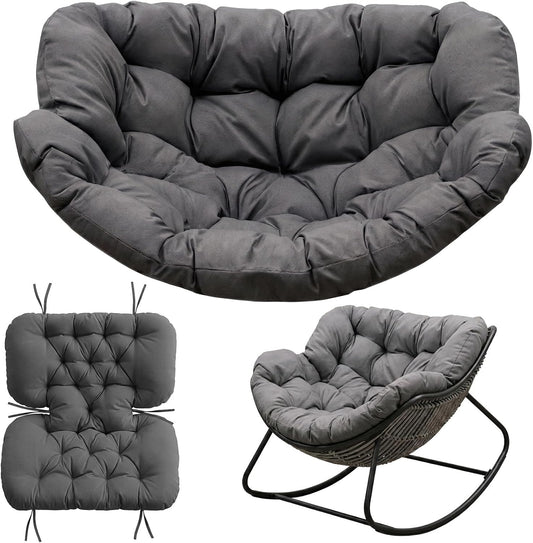 Waterproof Papasan Rocking Chair Cushion, Patio Rocking Egg Chairs Cushions with Ties, for Porch, Garden, Balcony, Only Cushion (Dark Gray, 51 * 47 * 5in)