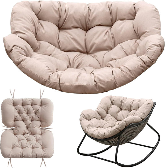 Waterproof Papasan Rocking Chair Cushion, Patio Rocking Egg Chairs Cushions with Ties, for Porch, Garden, Balcony, Only Cushion (Dark Gray, 51 * 47 * 5in)