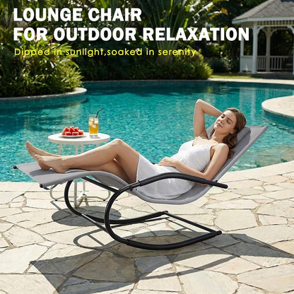 Zero Gravity Rocking Chair Lightweight Lounge Chair Recliner with Detachable Pillow Outdoor Chaise Lounge Chair for Patio, Lawn, Pool, Home Furniture, Grey